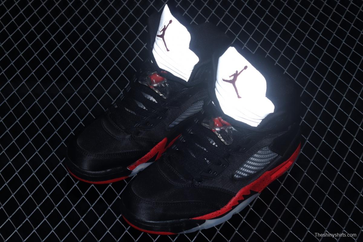 Air Jordan 5 Satin Bred black and red silk 3M reflective basketball shoes 136027-006