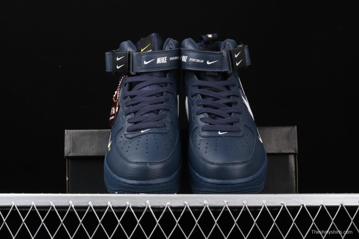 NIKE Air Force 1 Mid'07 Lv8 navy blue simple edition OW letter casual board shoes 804609-403