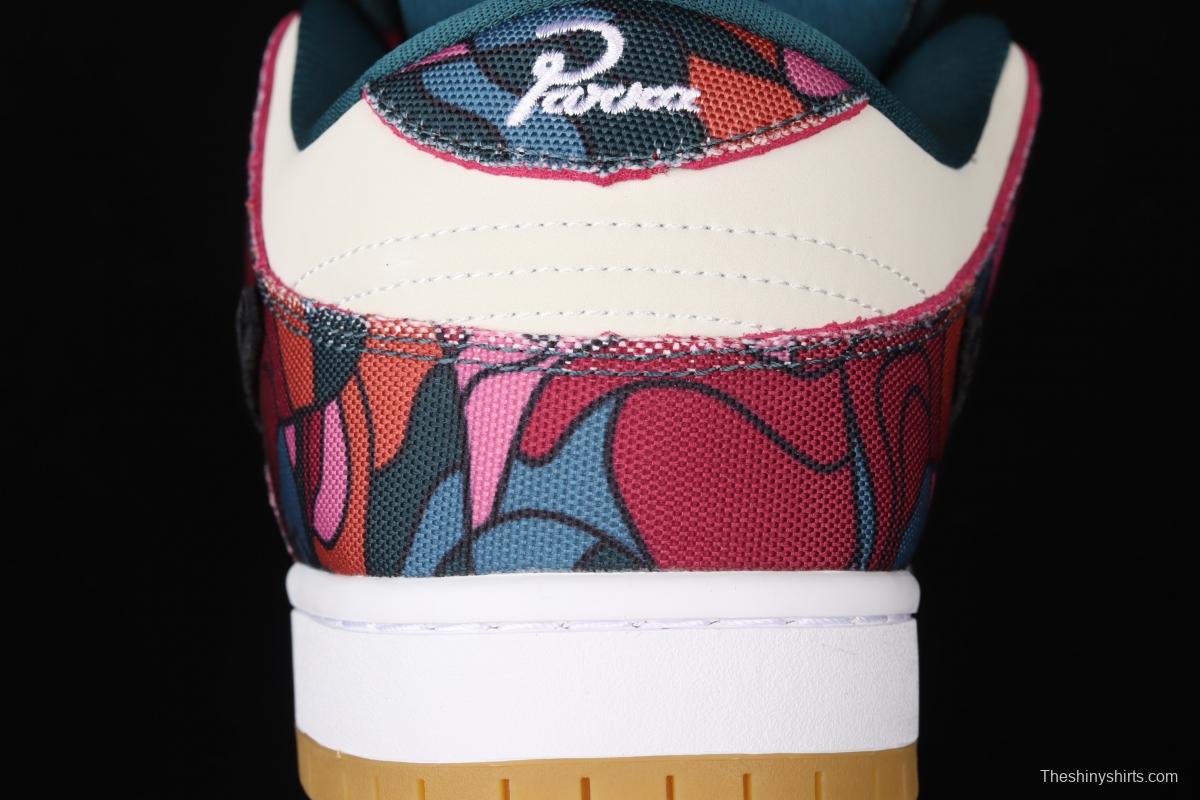 Parra x NIKE DUNK SB Low Pro White, Blue and Red Abstract Art scratch Music Olympic Slam Dunk Series retro low-top leisure sports skateboard shoes DH7695-600