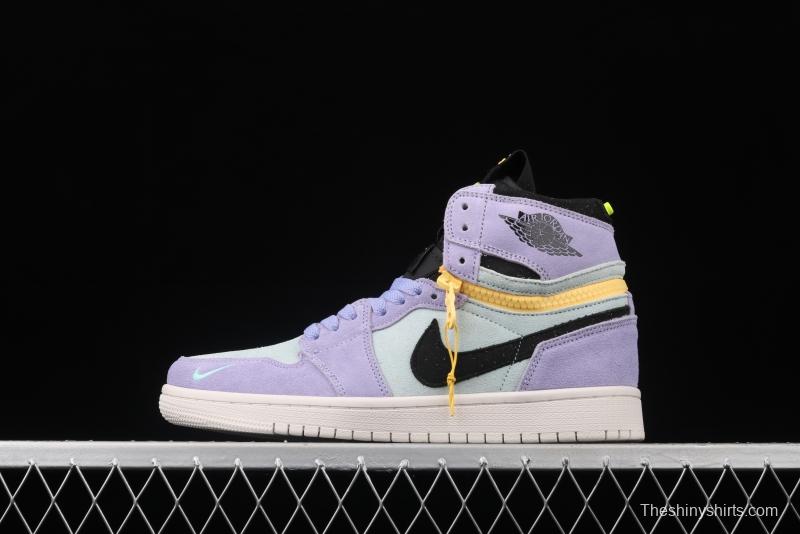 Air Jordan 1 Switch Violet Violet zipper high top cultural basketball shoes CW6576-500