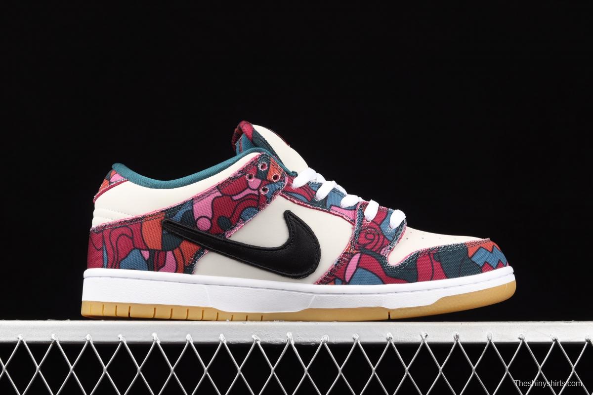 Parra x NIKE DUNK SB Low Pro White, Blue and Red Abstract Art scratch Music Olympic Slam Dunk Series retro low-top leisure sports skateboard shoes DH7695-600