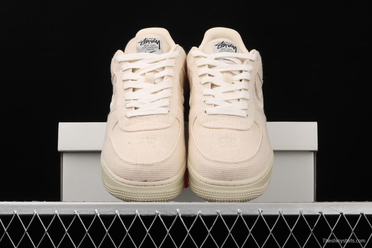 Stussy x NIKE Air Force 1 Low Black Cool Air Force low upper white linen electric embroidered hook low upper board shoes CZ9087-200