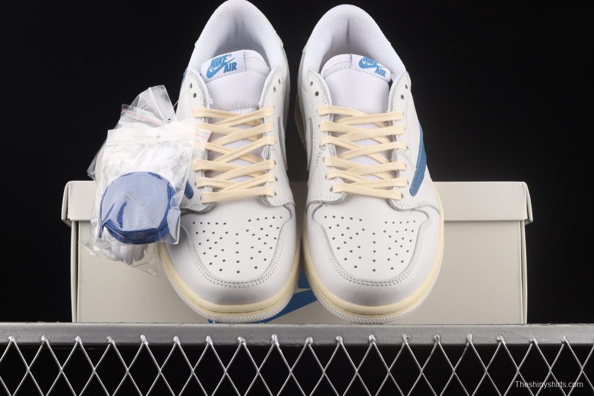 Travis Scott x Air Jordan 1 Low raw rubber white blue inverted low top cultural board shoes CQ3277-100