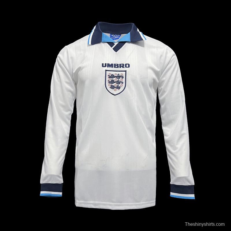 Long Sleeve Retro 1996 England Home Soccer Jersey