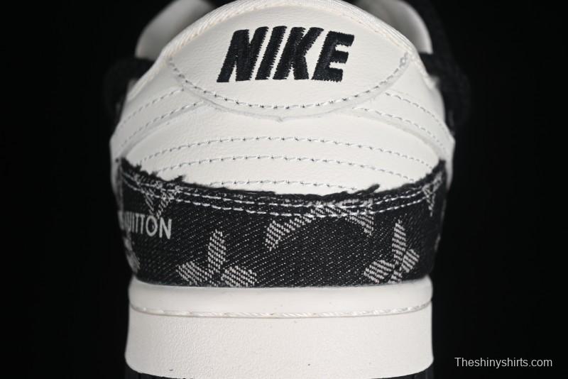 Nike SB Dunk Low LV Collaboration - Black Denim Print Anniversary High-End Custom Low-Top Casual Skate Shoes - SJ2068-238