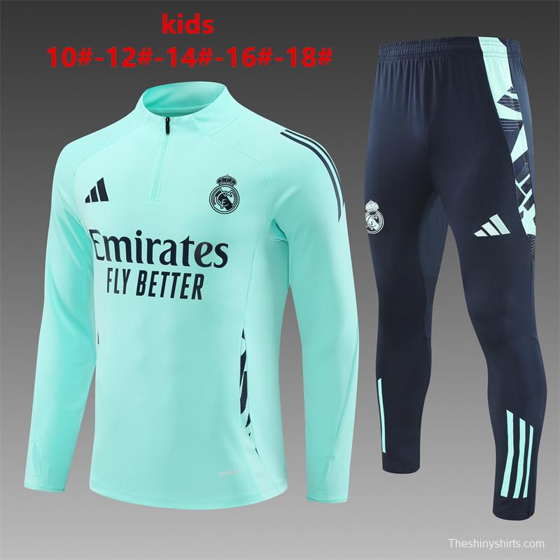 24/25 Kids Real Madrid Lake Blue Half Zipper Jacket+Long Pants