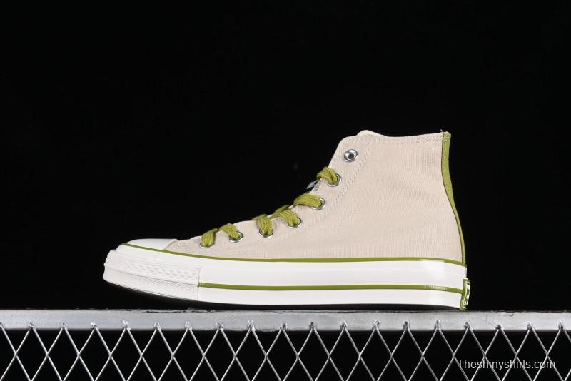 Converse Chuck 70 High Top Casual Canvas Sneakers with Light Beige Upper and Avocado Green Accents - A08530C
