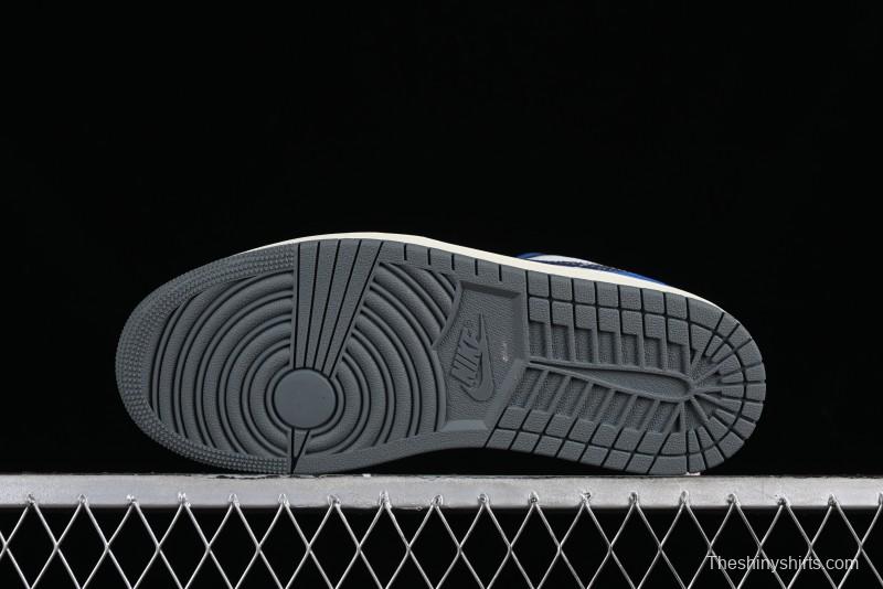 Nike Air Jordan 1 Low Flight Vintage Casual Sneakers with Distressed White-Blue Design - FV8439-104