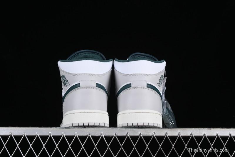 Nike Air Jordan 1 Mid Basketball Shoes with Oxidized Green Leather and Perforated Toe - FQ7720-103
