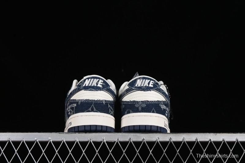 Nike SB Dunk Low LV Collaboration - Blue Denim Print Anniversary High-End Custom Low-Top Casual Skate Shoes - SJ2068-257