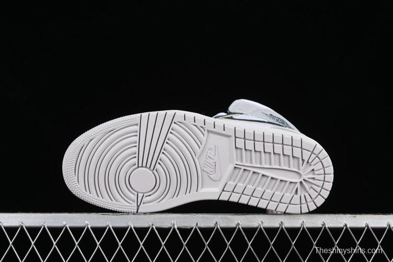 Nike Air Jordan 1 Mid Basketball Shoes with Oxidized Green Leather and Perforated Toe - FQ7720-103