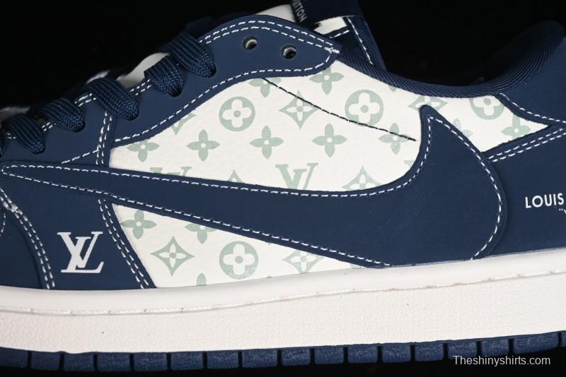 Nike Travis Scott x Fragment Design x Air Jordan 1 Low OG SP AJ1 LV Collaboration Deep Blue Low-top Casual Sneakers - LX1988-103