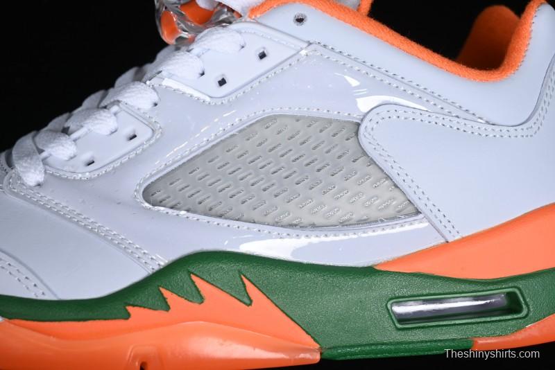 Nike Air Jordan 5 Retro Low AJ5 Sneakers in Football Grey with Vivid Orange and Pine Green Accents - FQ1293-018