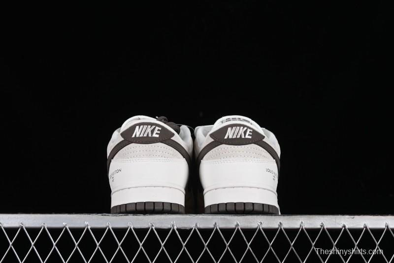 Nike SB Dunk Low LV Collaboration Anniversary Edition Premium Custom Suede Brown Swoosh Low-Top Casual Skate Shoes - LV6188-001