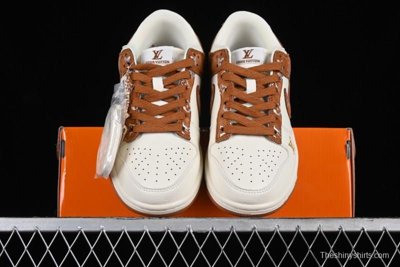 Nike SB Dunk Low LV Collaboration - Beige Brown Swoosh Anniversary High-End Custom Low-Top Casual Skate Shoes - XD6188-030