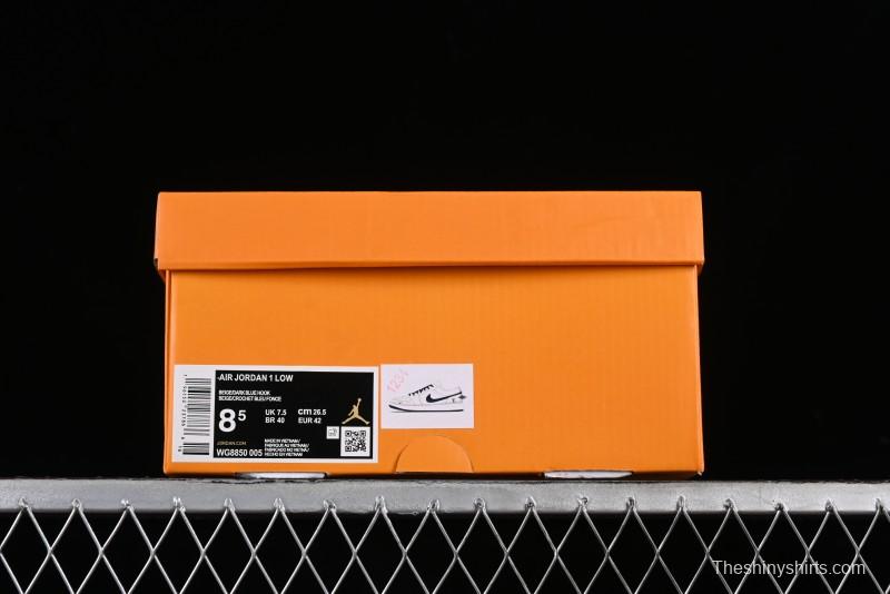 Nike Air Jordan 1 Low LV Collaboration - White with Blue Swoosh Custom Casual Sneakers - WG8850-005