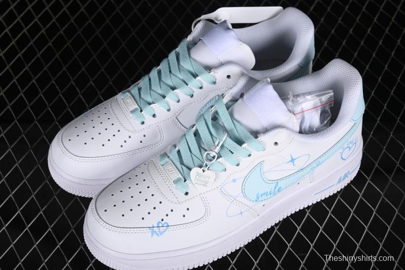 Nike Air Force 1 '07 Low Anime LOVE Series White Blue Spray Paint Casual Sneakers - CW2288-111