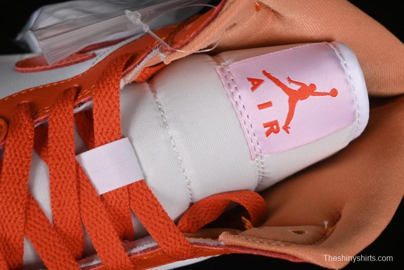 Nike Air Jordan 1 Mid Basketball Shoes in White and Orange Colorway - BQ6472-108