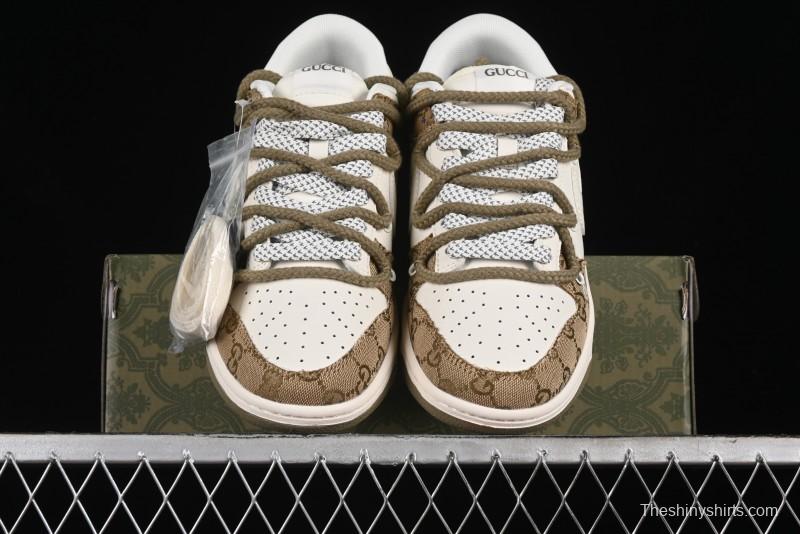 Nike SB Dunk Low Gucci Collaboration - Yellow Denim with Subtle Pattern and White Swoosh Anniversary High-End Custom Low-Top Casual Sneakers - SJ2068-273