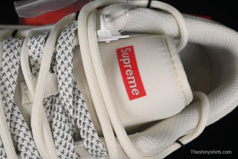 Nike Air Jordan 1 Low Supreme Collaboration - Retro Basketball Shoes in Off-White Red with Small Logo - SJ9950-017