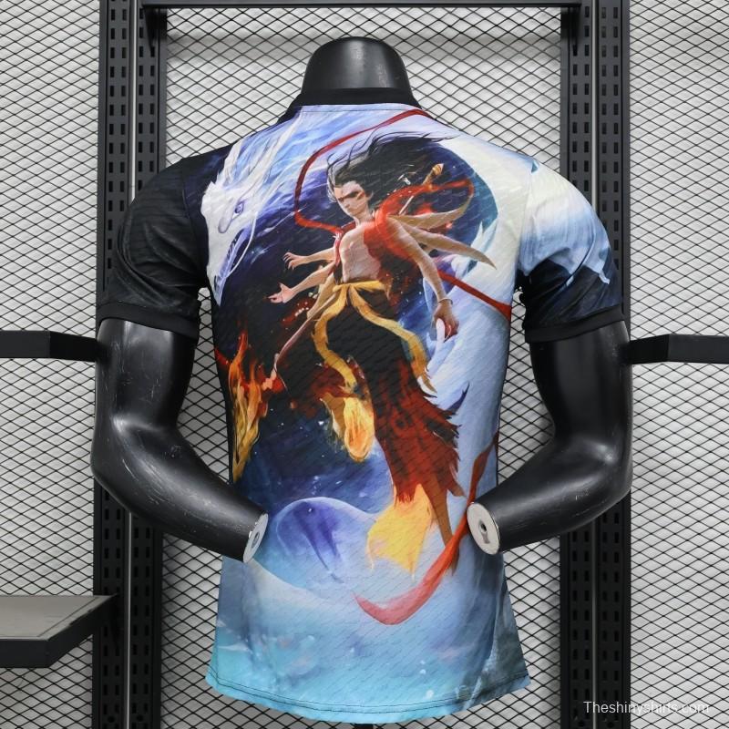 Player Version 2025 Japan NA ZHA Black with Fire & Ice Warrior Jersey