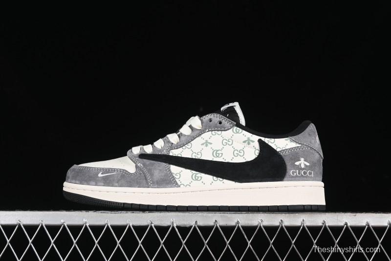 Nike Travis Scott x Fragment Design x Air Jordan 1 Low OG SP AJ1 Gucci Collaboration - Black Hook Dragonfly Low-top Casual Sneakers - SJ2068-137