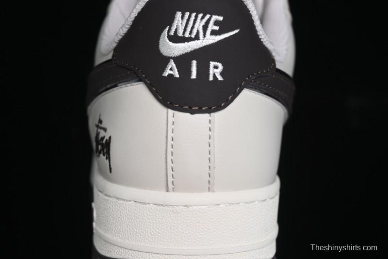 Nike Air Force 1 '07 Low Stussy Collaboration - White Black Sole Low-Top Casual Sneakers - XZ6188-279