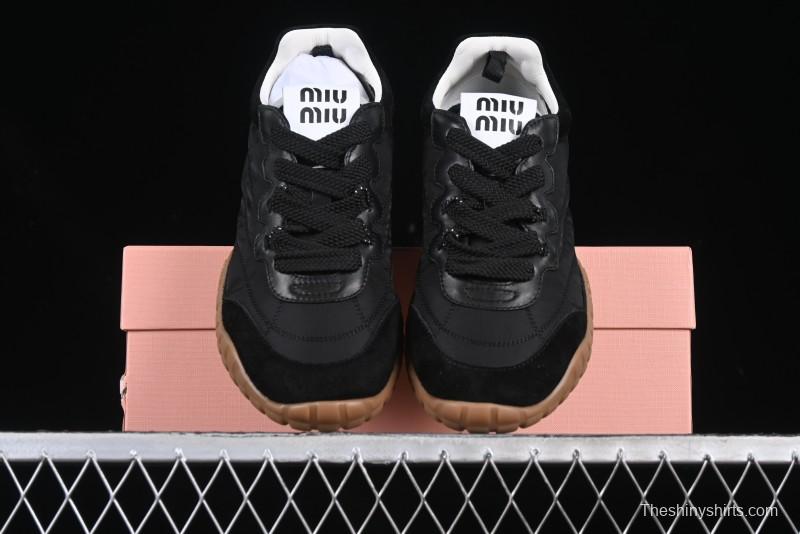 Miu Miu Suede Round Toe Lace-Up Women's Low-Top Casual Shoes - 99D4