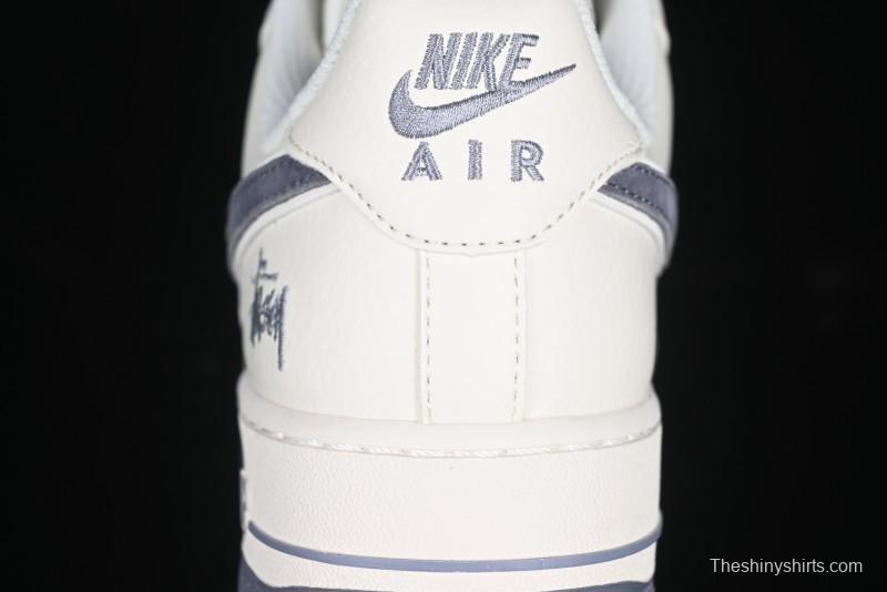 Nike Air Force 1 '07 Low Stussy Collaboration Beige Grey Embroidered Swoosh Low-Top Casual Sneakers - DM6688-003
