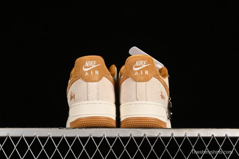 Nike Air Force 1 '07 Low Stussy Collaboration - Wheat Pig Leather Low-Top Casual Sneakers - HD1968-020