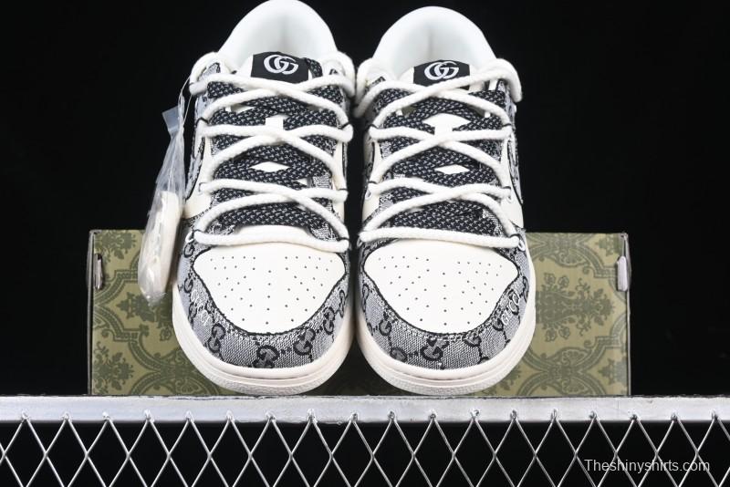 Nike SB Dunk Low Gucci Collaboration Grey Jacquard Swoosh Anniversary High-End Custom Low-Top Casual Skate Shoes - YX5066-215