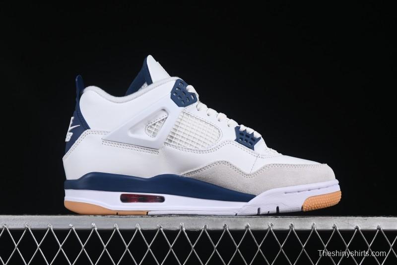 Nike SB x Air Jordan 4 Retro "Navy" White Blue Basketball Shoes - DR5415-100