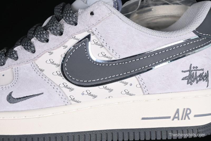 Nike Air Force 1 '07 Low Stussy Collaboration Grey Swoosh Casual Sneakers - XZ6188-911