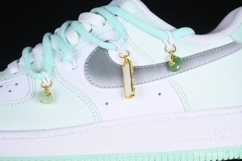 Nike Air Force 1 '07 Low Gold-Inlaid Jade Casual Sneakers with Strap - XV7981-476