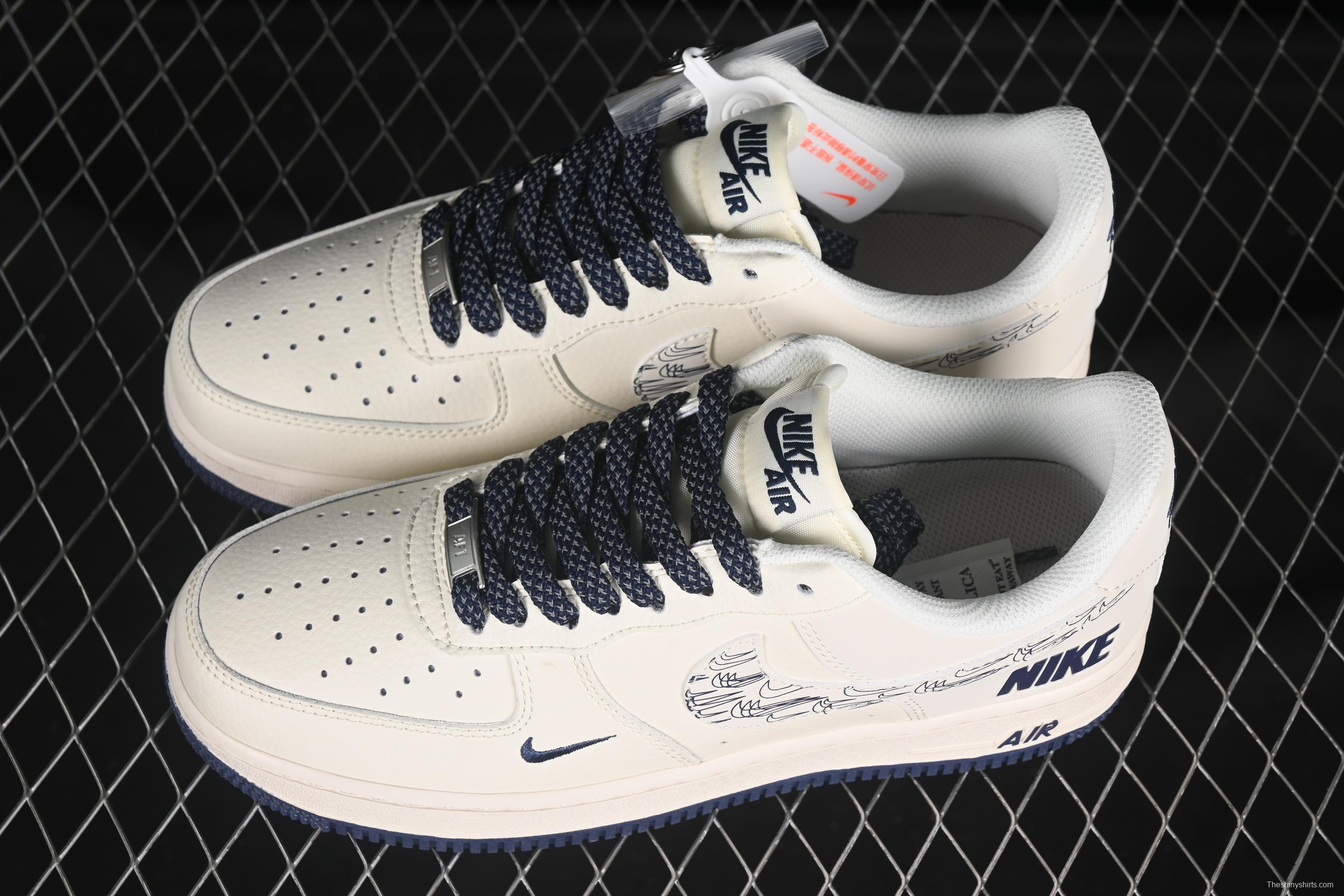 Nike Air Force 1'07 Low Collaboration Sneakers in Dark Blue with Mini Swoosh Logo - HH7518-047