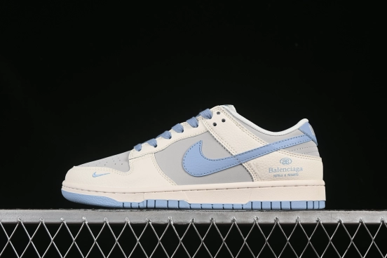 Nike SB Dunk Low Balenciaga Collaboration Light Blue Swoosh Anniversary Customized Low-Top Casual Skate Shoes - ZH2598-273