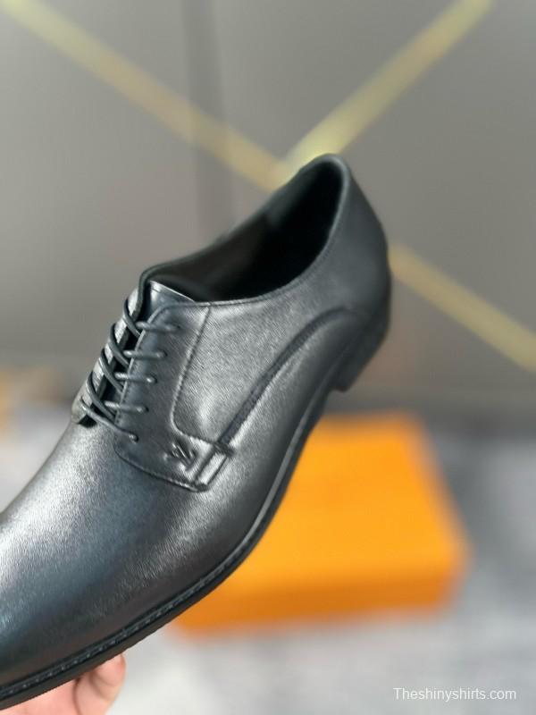 2024 Men Louis Vuitton Black Leather Dress Shoes MJ00380