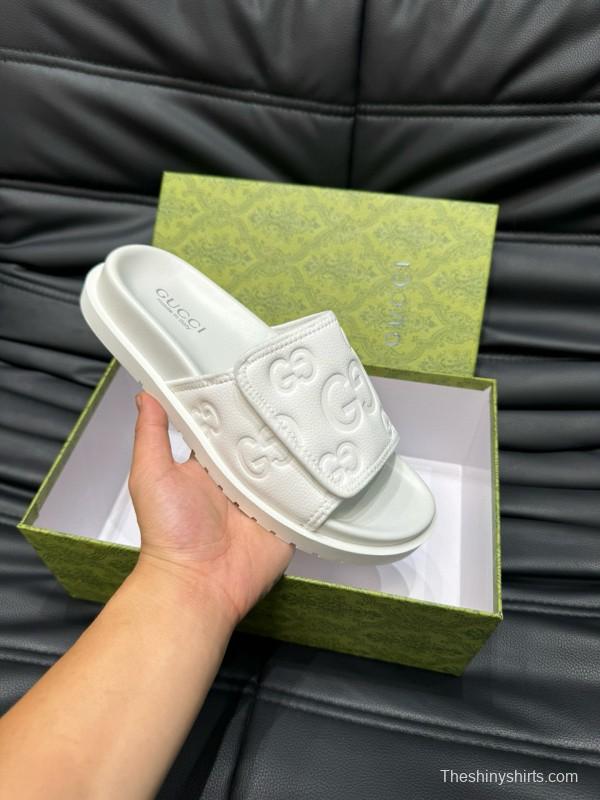 2024 Slippers Gucci White Leather Slippers MJ00200