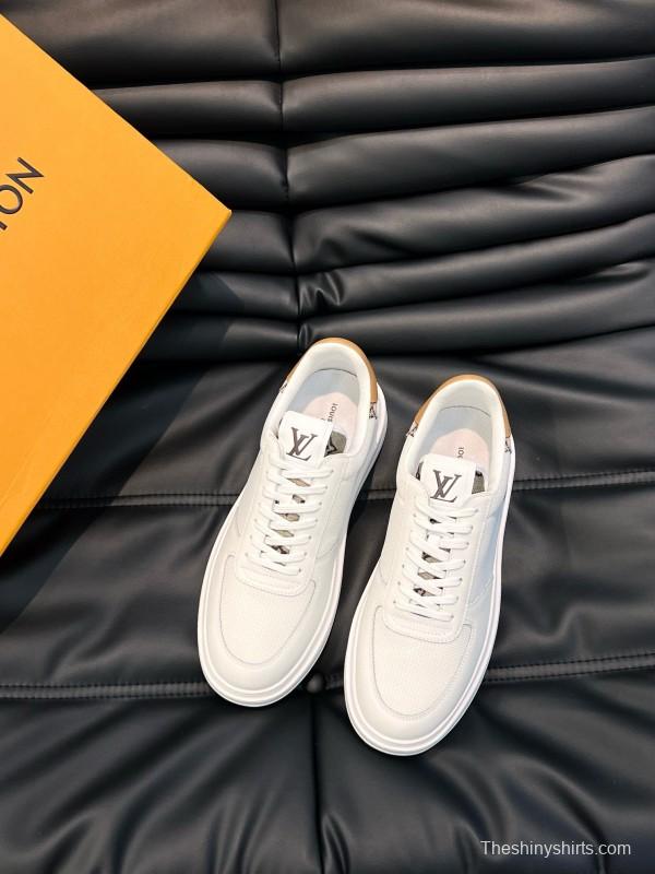 2024 Unisex Louis Vuitton White Brown Mesh Leather Sneakers MJ00400