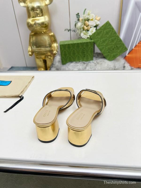 2025 Gucci Gold Leather Slippers