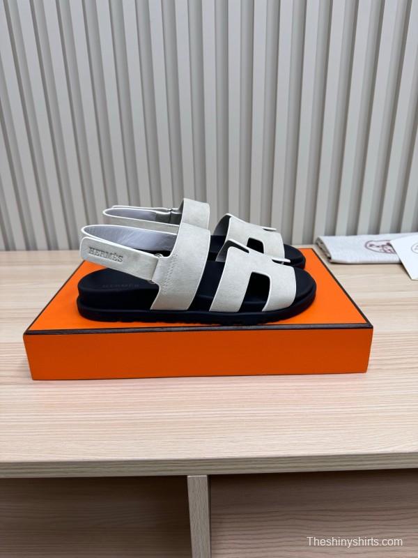2025 Women Hermès White Leather Slippers