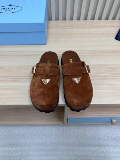 2025 Slippers Prada Brown Suede Slippers LY00280