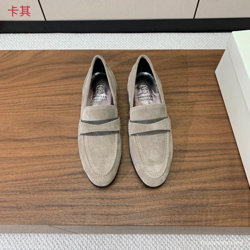 2025 Unisex Brunello Cucinelli Beige Suede Loafers Handmade Craftsmanship KFY00300