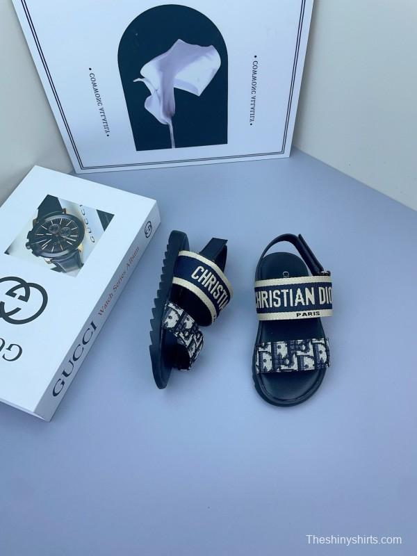 2025 Kids DIOR White Black Canvas Sandals