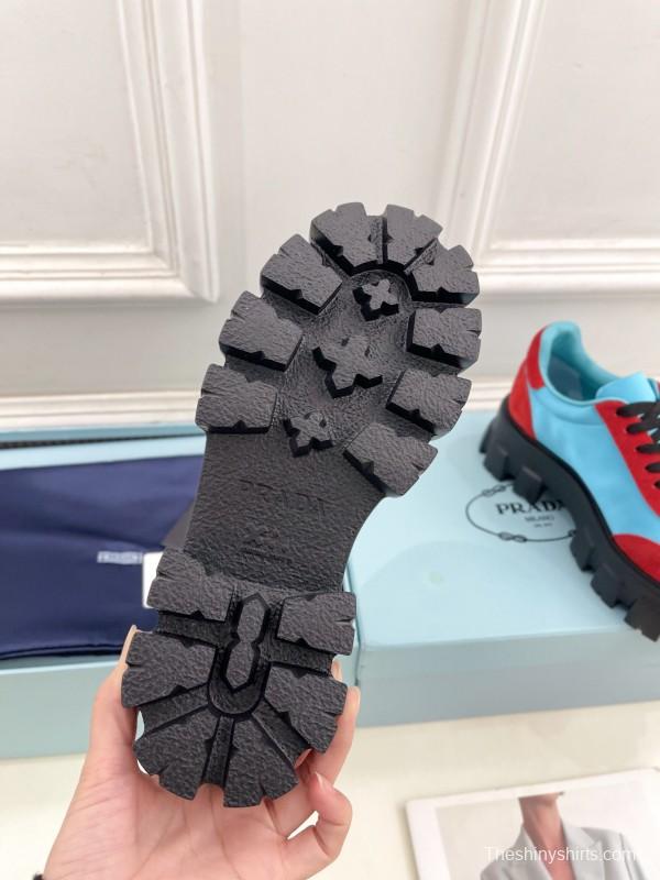 2025 Unisex Prada Blue Red Suede Silk Casual Sneakers KFY00310(F)/KFY00330(M)