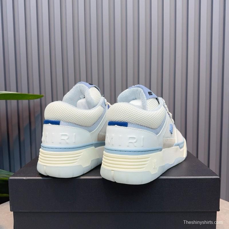 2024 Unisex Amiri White Blue Leather Mesh Sneakers MJ00360