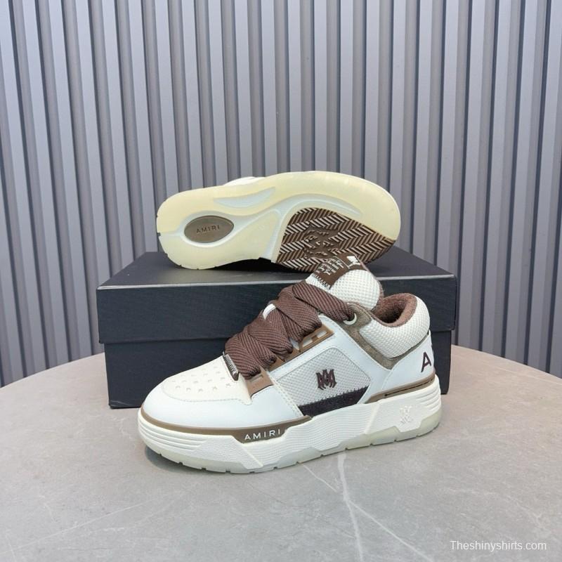 2024 Unisex Amiri Ivory Brown Leather Sneakers MJ00360