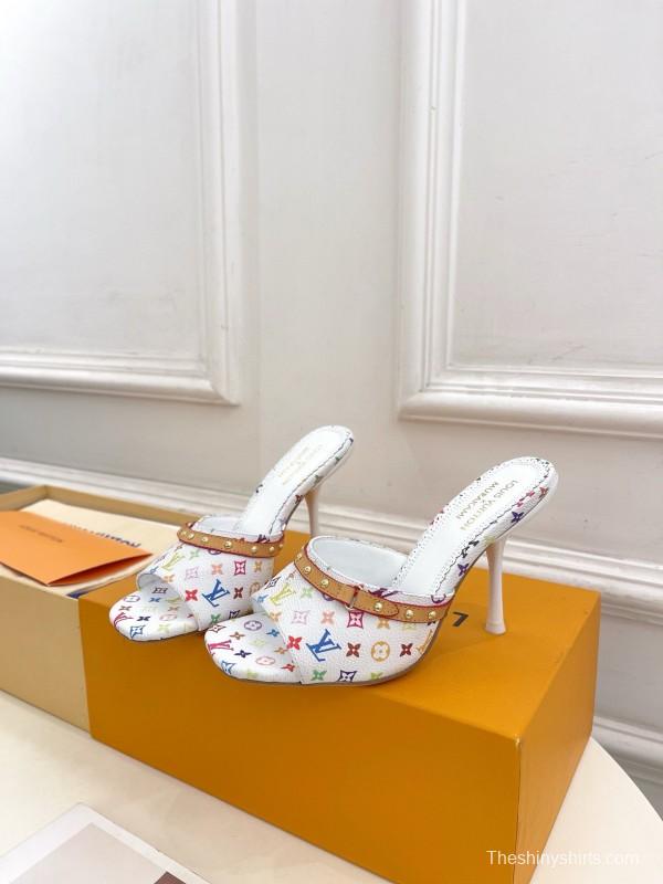 2025 Women Louis Vuitton Multicolor Leather High Heel Sandals MJ00290