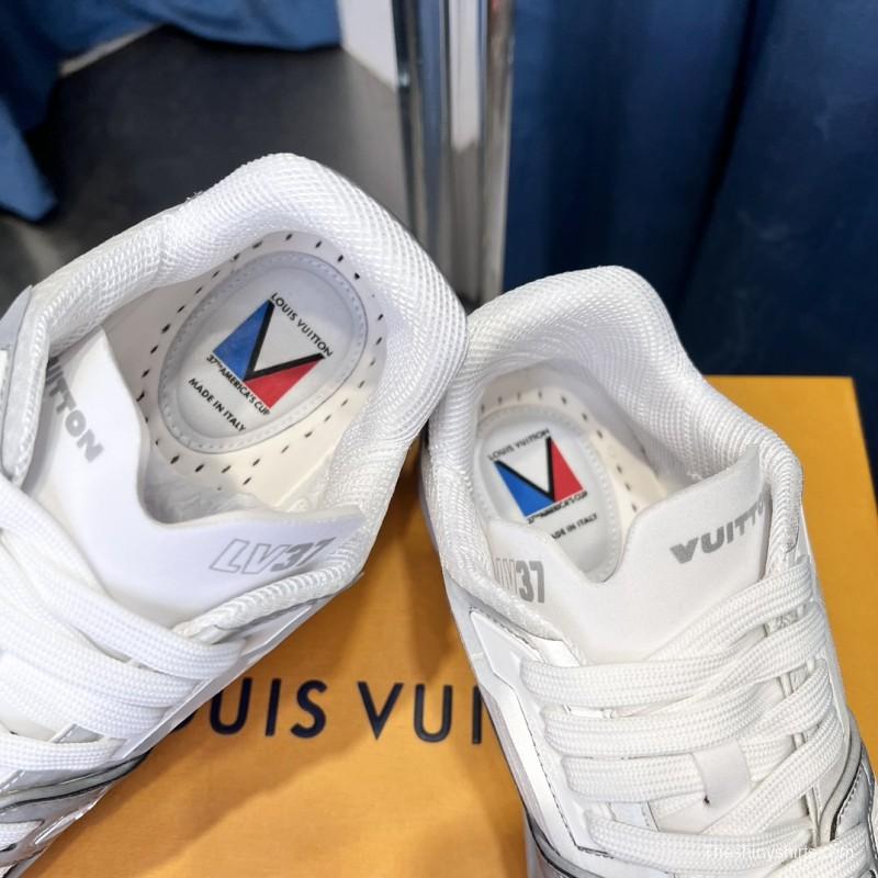 2025 Unisex Louis Vuitton White Light Grey Mesh Leather Trainer
