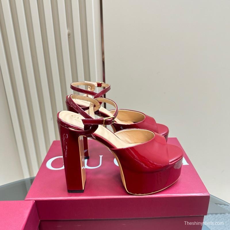 2025 Women Gucci Red Patent Leather Platform Sandals
